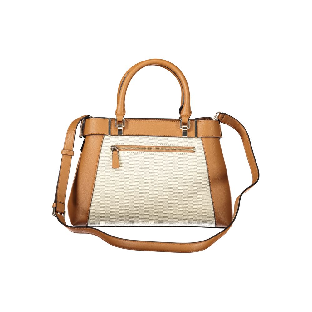 Guess Jeans Brown Cotton Women Handbag with adjustable strap and ample storage compartments, featuring an elegant design and external pocket.