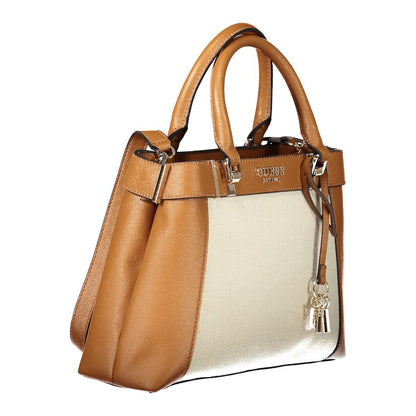 Guess Jeans Brown Cotton Women Handbag with two handles and adjustable strap, featuring external and internal pockets for versatile use.