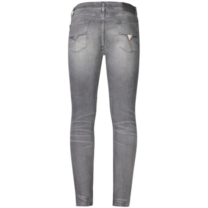 Back view of Guess Jeans Gray Cotton Men Jeans with iconic logo, showcasing slim silhouette and five-pocket design.