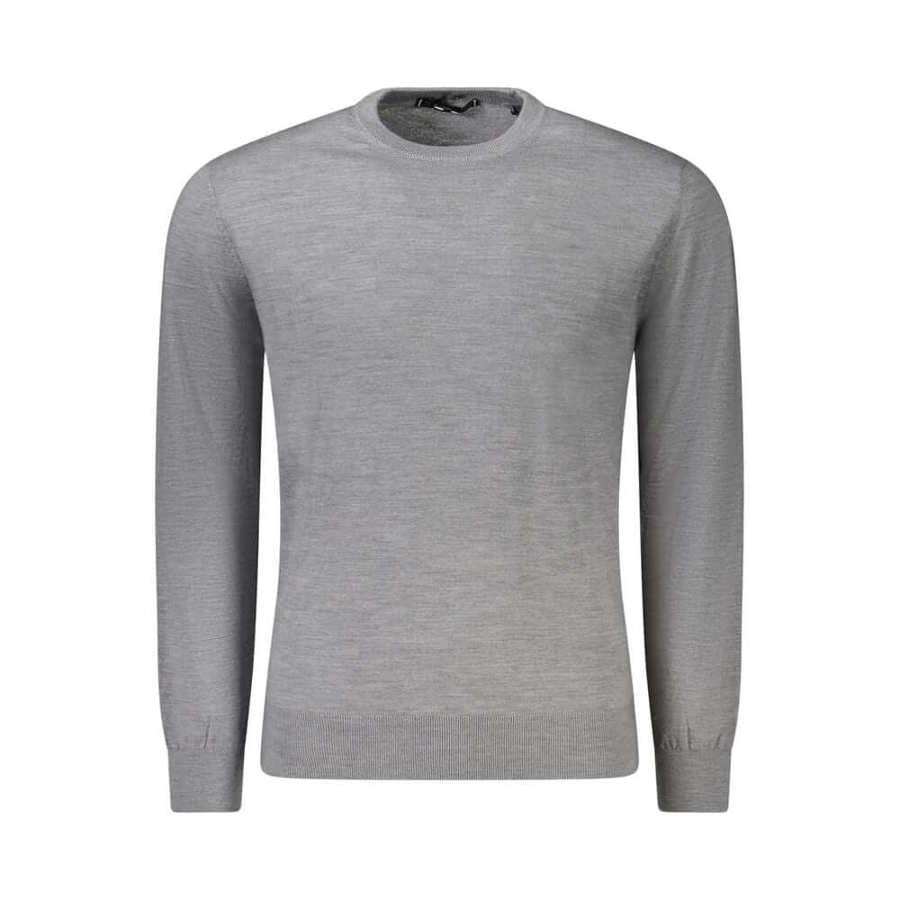 Alt Tag: Guess Jeans Gray Wool Sweater with long sleeves, crew neck, and logo detailing.