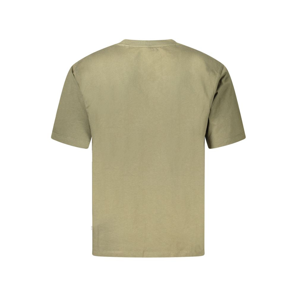 Back view of Guess Jeans Green Cotton T-Shirt with short sleeves, oversized fit, crew neck, and logo application in organic cotton.