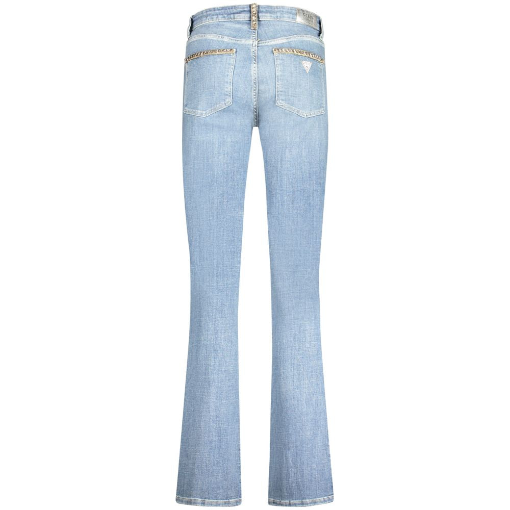Back view of Guess Jeans Light Blue Cotton Women Jeans with rhinestone embellishments and straight cut