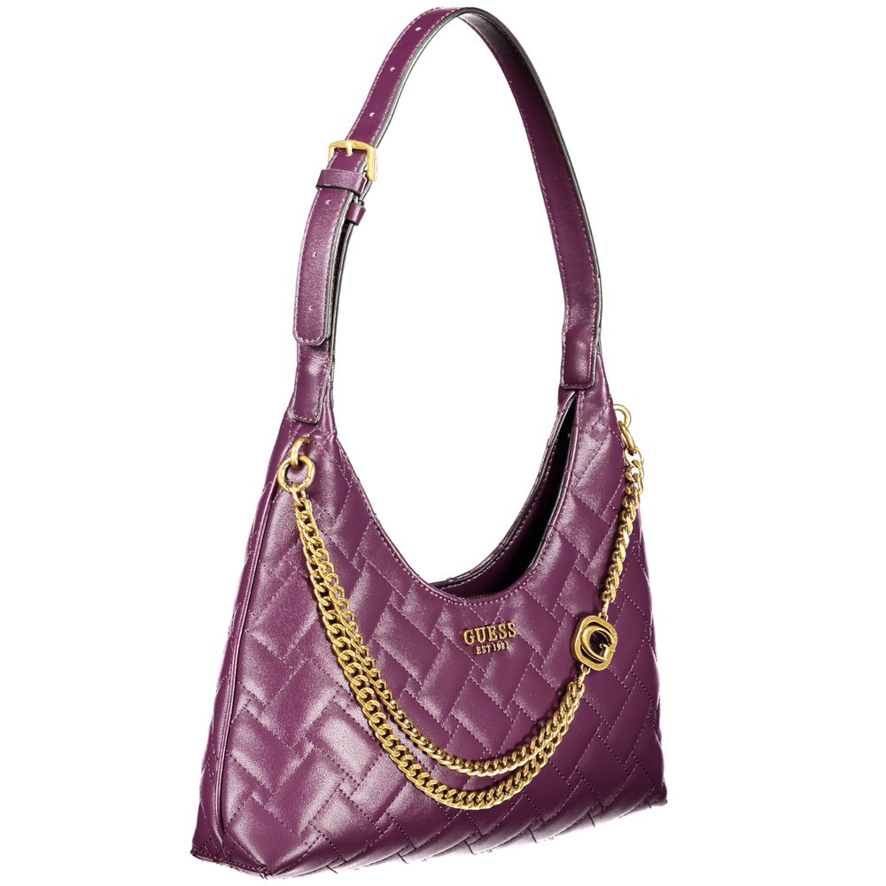 Guess Jeans Purple Polyethylene Handbag with adjustable strap, external pocket, and protective feet. Stylish and versatile accessory.