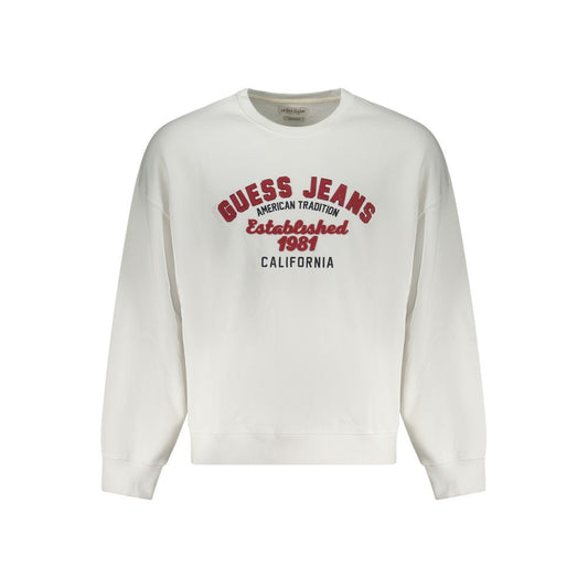 Guess Jeans White Cotton Men Sweater with logo embroidery