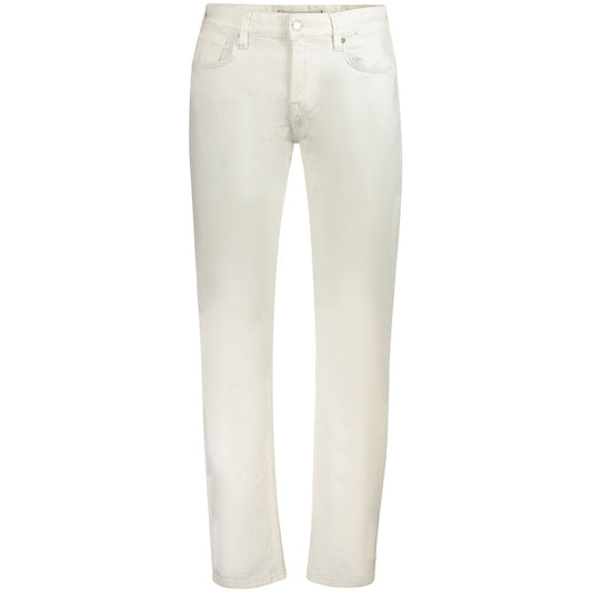 Guess Jeans White Cotton Mens Jeans with slim fit and classic 5-pocket design, featuring Guess logo detail.