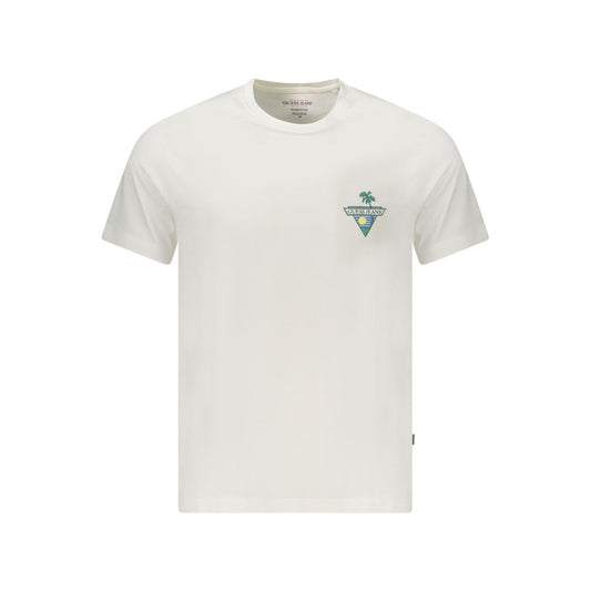 Guess Jeans White Cotton T-Shirt with short sleeves, crew neck, and logo print, made of organic cotton.
