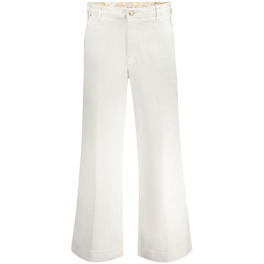 Guess Jeans White Cotton Women Jeans with relaxed high fit and iconic logo, featuring button-and-zip fly and four pockets for style and comfort.
