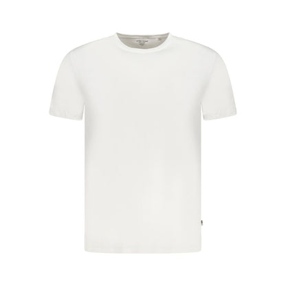 Guess Jeans White Elastane T-Shirt with short sleeves and crew neck, featuring a logo design.