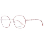Guess Pink Women Glasses Frame, rose metal round full-rim with demo lenses, includes branded case, temples length 140mm.