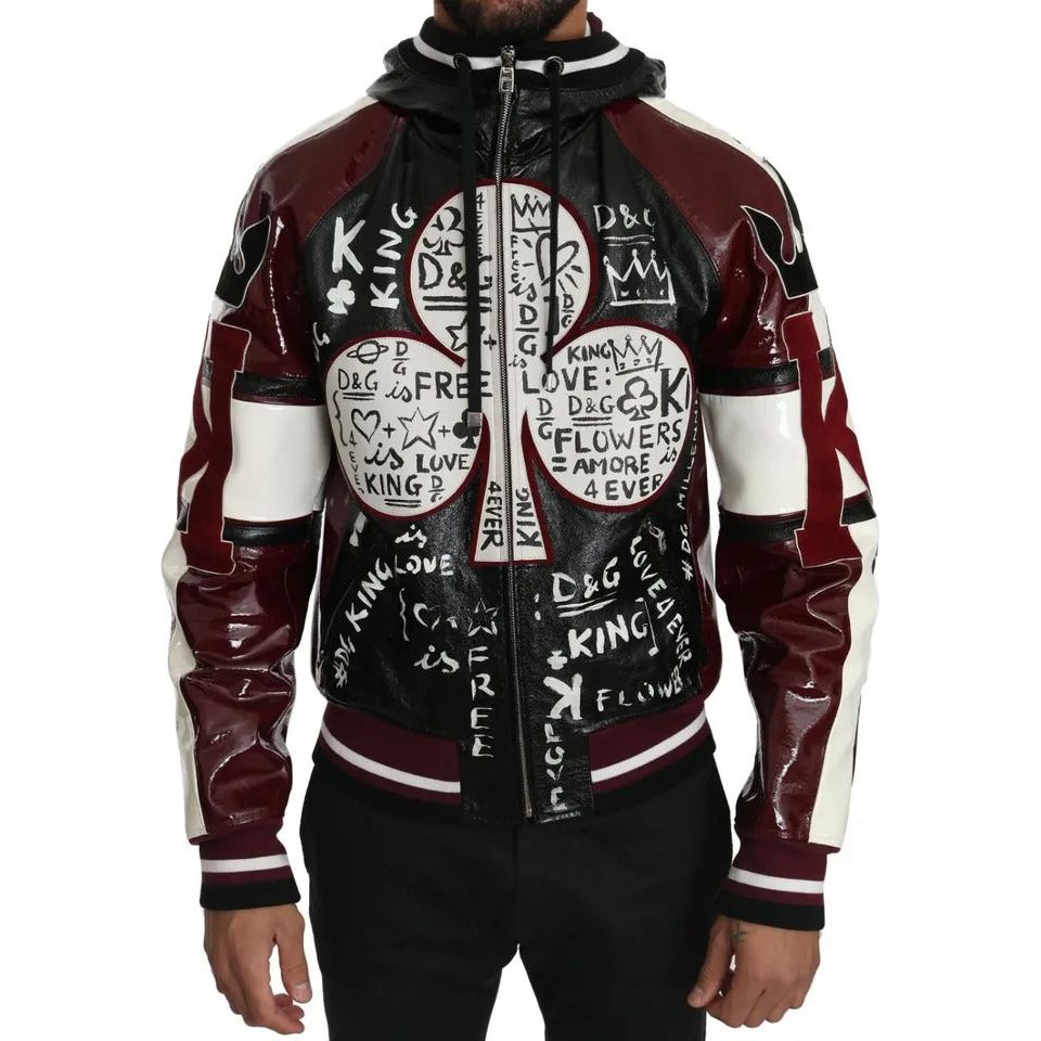 Dolce & Gabbana Black Bordeaux Hooded Leather DG King of Love Jacket black-bordeaux-hooded-leather-dg-king-of-love-jacket