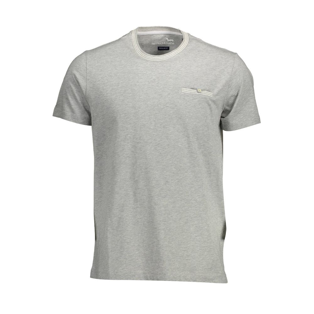 Harmont & Blaine Brown Cotton Men T-Shirt with short sleeves, crew neck, and pocket with logo on a white background.