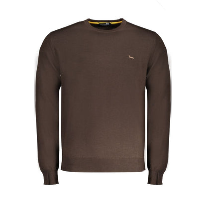 Harmont & Blaine Brown Wool Sweater with crew neck, long sleeves, and embroidered logo.