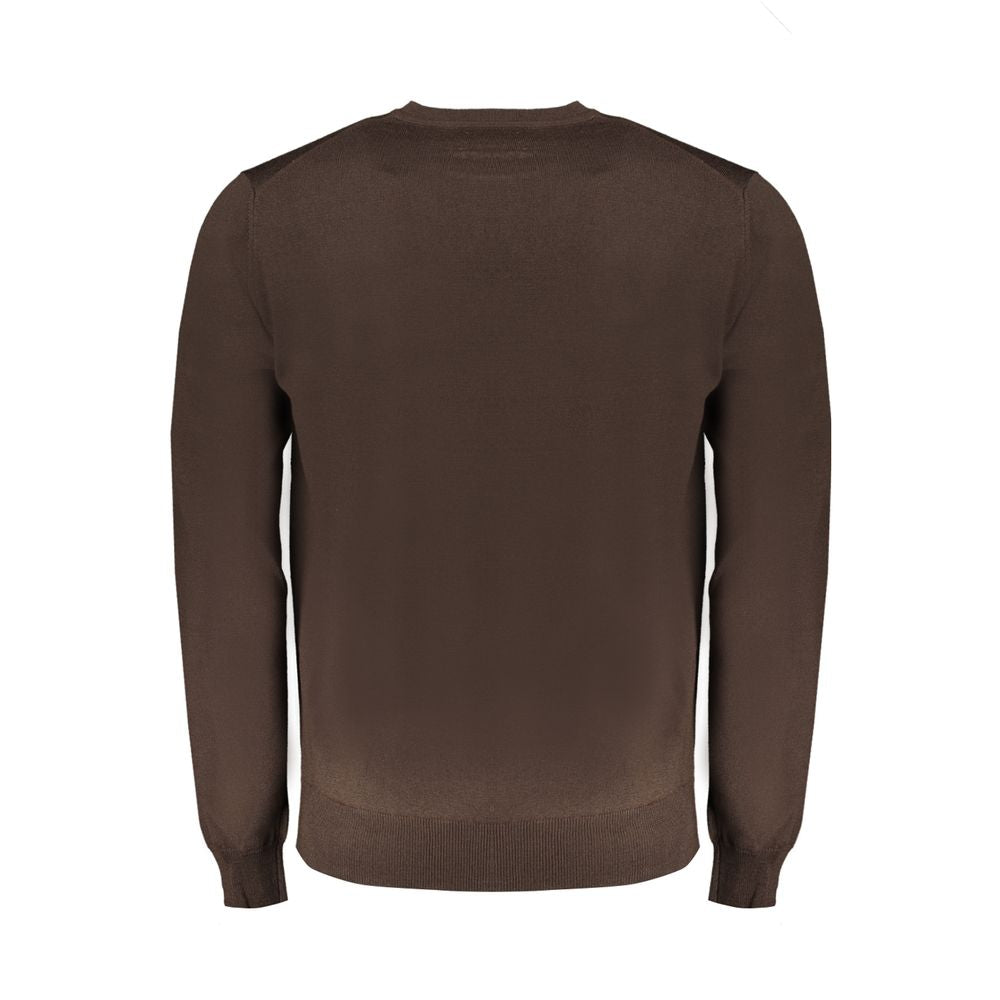 Harmont & Blaine Brown Wool Sweater, long sleeve, jersey, crew neck, with embroidery logo, elegant and stylish design.