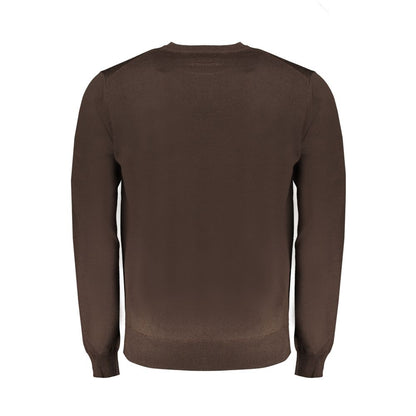 Harmont & Blaine Brown Wool Sweater, long sleeve, jersey, crew neck, with embroidery logo, elegant and stylish design.