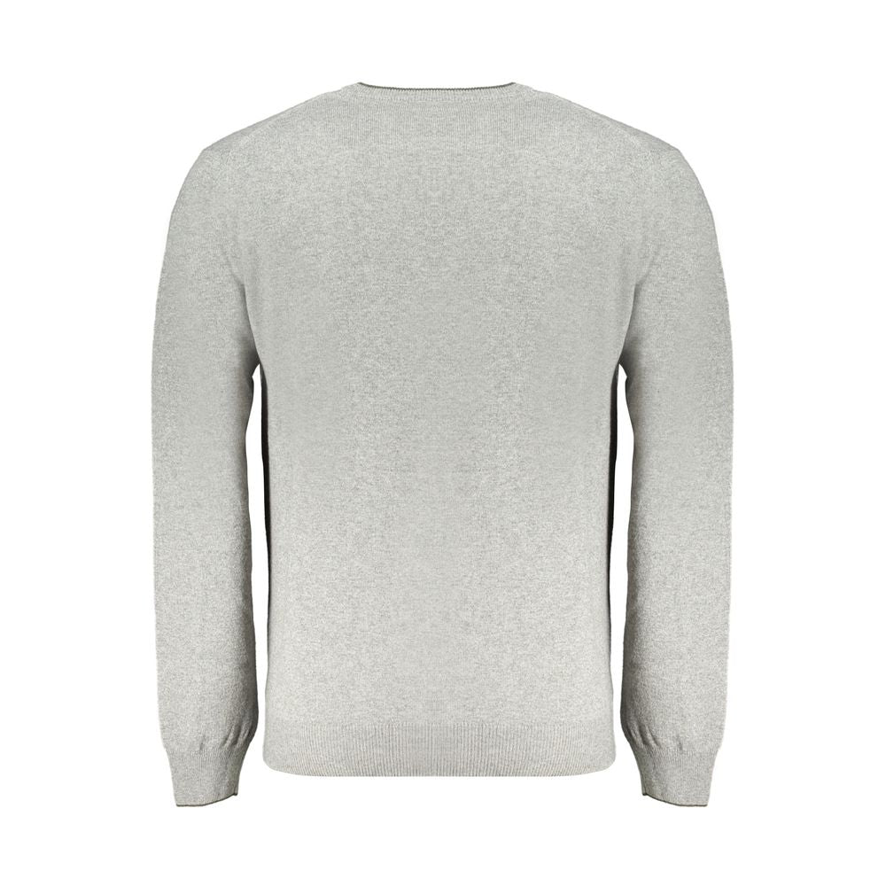Harmont & Blaine Gray Cashmere Sweater - long sleeved crew neck jersey pullover with contrast details and embroidery logo