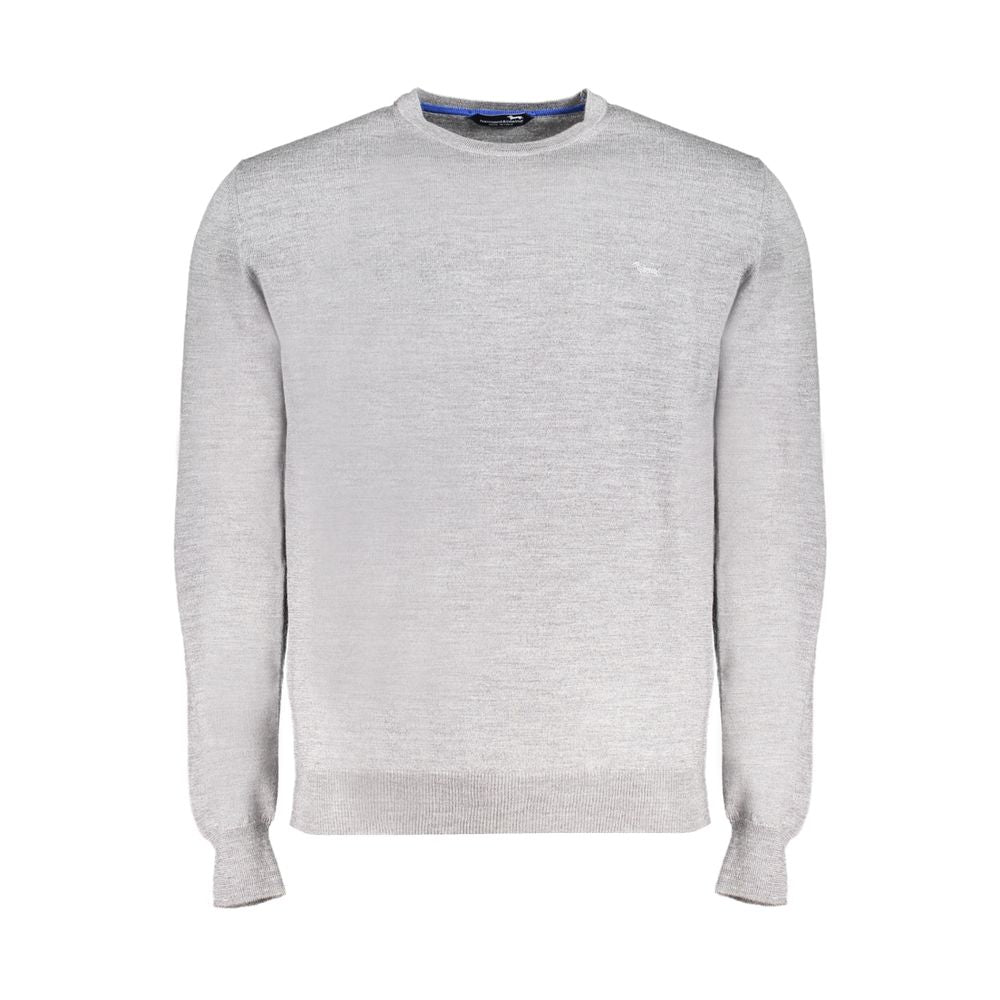 Harmont & Blaine Gray Wool Sweater with long sleeves, crew neck, and embroidered logo on jersey fabric.