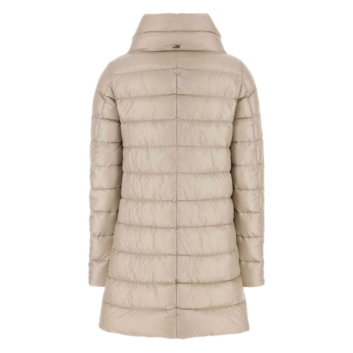 Herno Coats Powder midi down jacket in beige, featuring lightweight nylon Ultralight 200 g and fine goose down filling, back view.