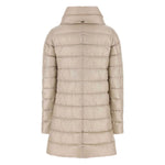 Herno Coats Powder midi down jacket in beige, featuring lightweight nylon Ultralight 200 g and fine goose down filling, back view.