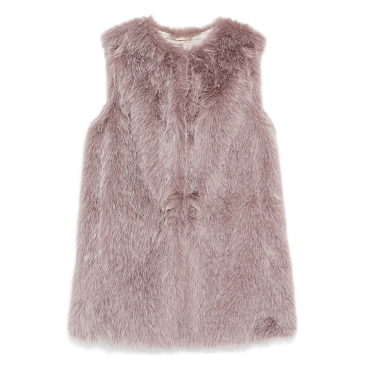 Herno Jackets Pink grey faux fur sleeveless vest with round neck and straight hem design