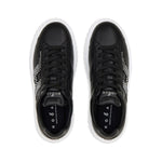 Hogan Pre Hogan H-Stripes black leather sneakers with lace-up fastening, round toe, and flatform sole viewed from above.