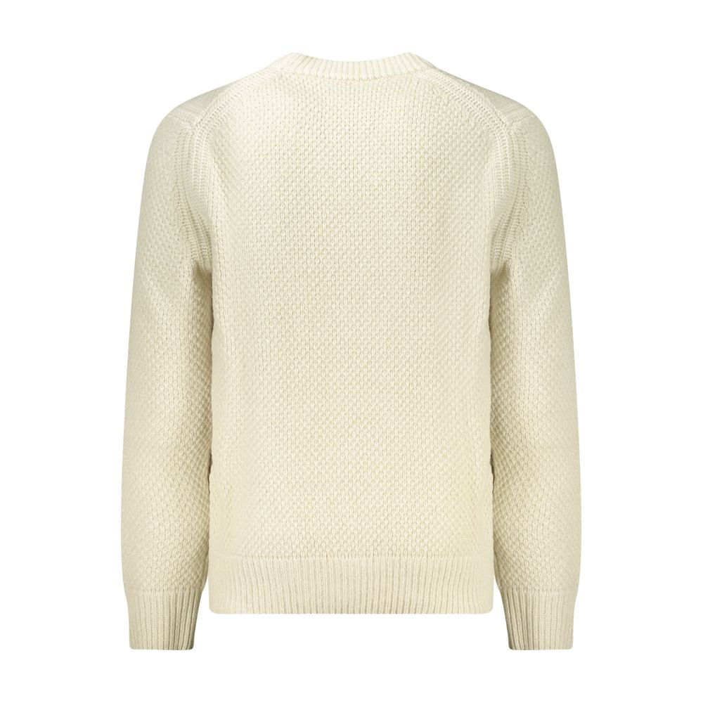 Back view of Hugo Boss Beige Wool Men Sweater showcasing classic V-neck style and luxurious texture