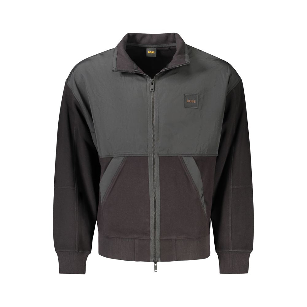 Hugo Boss Black Cotton Men's Jacket with contrasting details, sleek zip, and central pockets, symbolizing bold sophistication and quality.