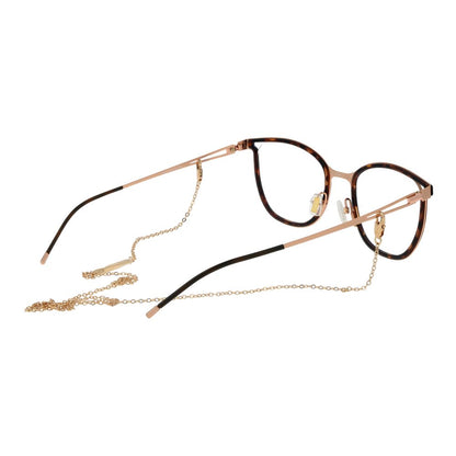 Hugo Boss Gold Stainless Steel Glasses (Frames) with butterfly style and eyewear chain, featuring gold full-rim frames for women.