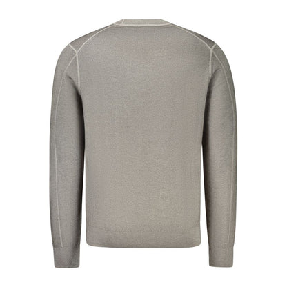 Back view of Hugo Boss Gray Wool Mens Sweater, showcasing fine craftsmanship and luxurious 100% wool material for ultimate style and comfort.