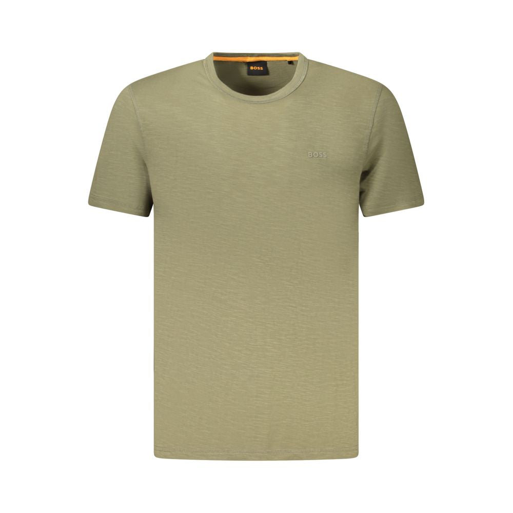Hugo Boss Green Cotton Men T-Shirt with crew neck and logo, premium comfort