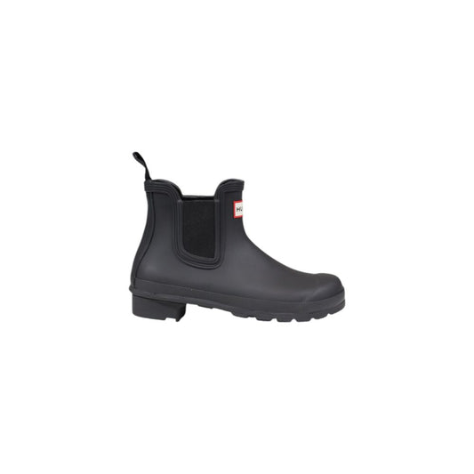 Hunter Black Recycled Polyester Ankle boots with adjustable buckle, waterproof for urban style, made from natural rubber and recycled materials.