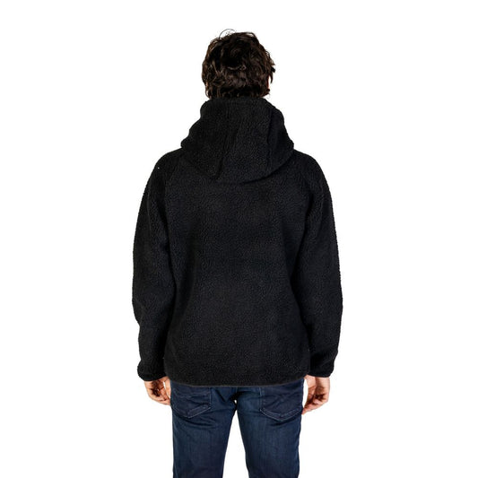 Rear view of man wearing Hydra Clothing Black Polyester Jackets & Coat from the Fall/Winter collection, showcasing hood and fit.