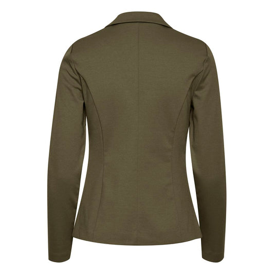 Back view of ICHI Green Polyester Blazer showcasing classic design and tailored fit.