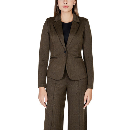 ICHI Green Polyester Blazer with classic design and single-button closure, ideal for office and casual wear.