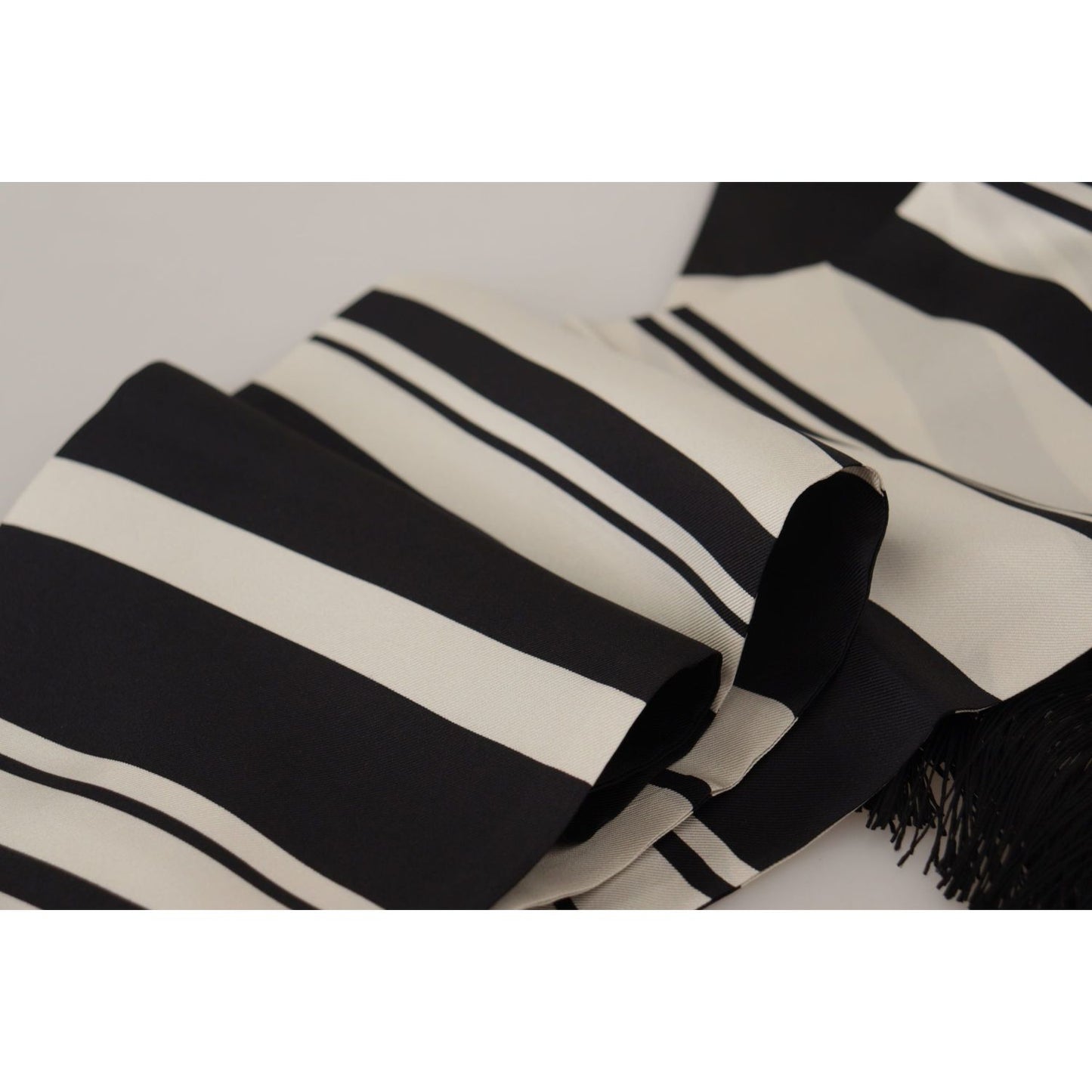 Elegant Silk Men's Scarf - Classic Black Stripe Dolce & Gabbana