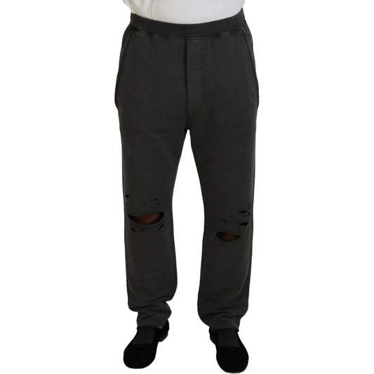 Dsquared² Dark Gray Cotton Men Casual Tattered Pants dark-gray-cotton-men-casual-tattered-pants