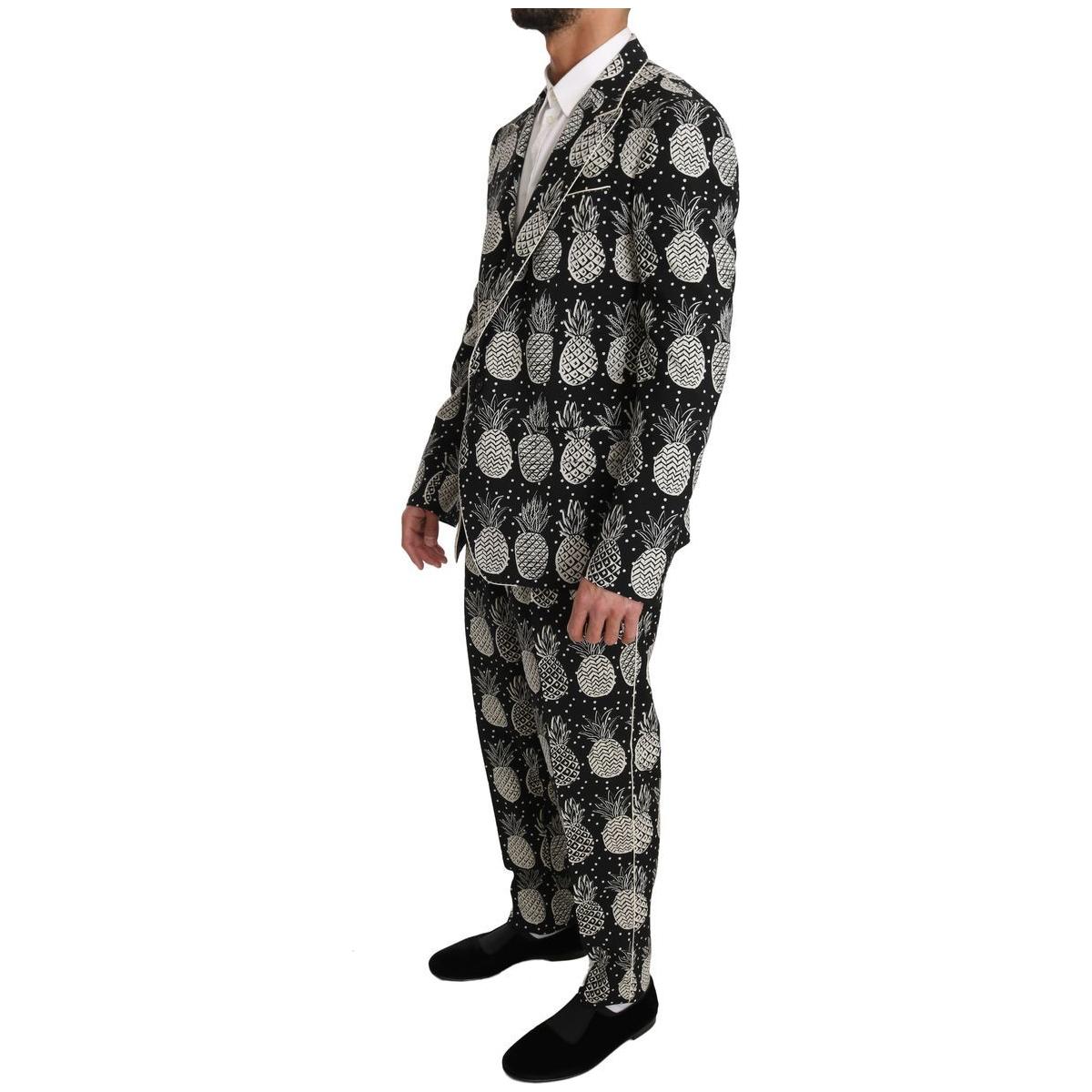 Dolce & Gabbana Chic Black Pineapple Print Wool Suit black-wool-pineapple-2-piece-slim