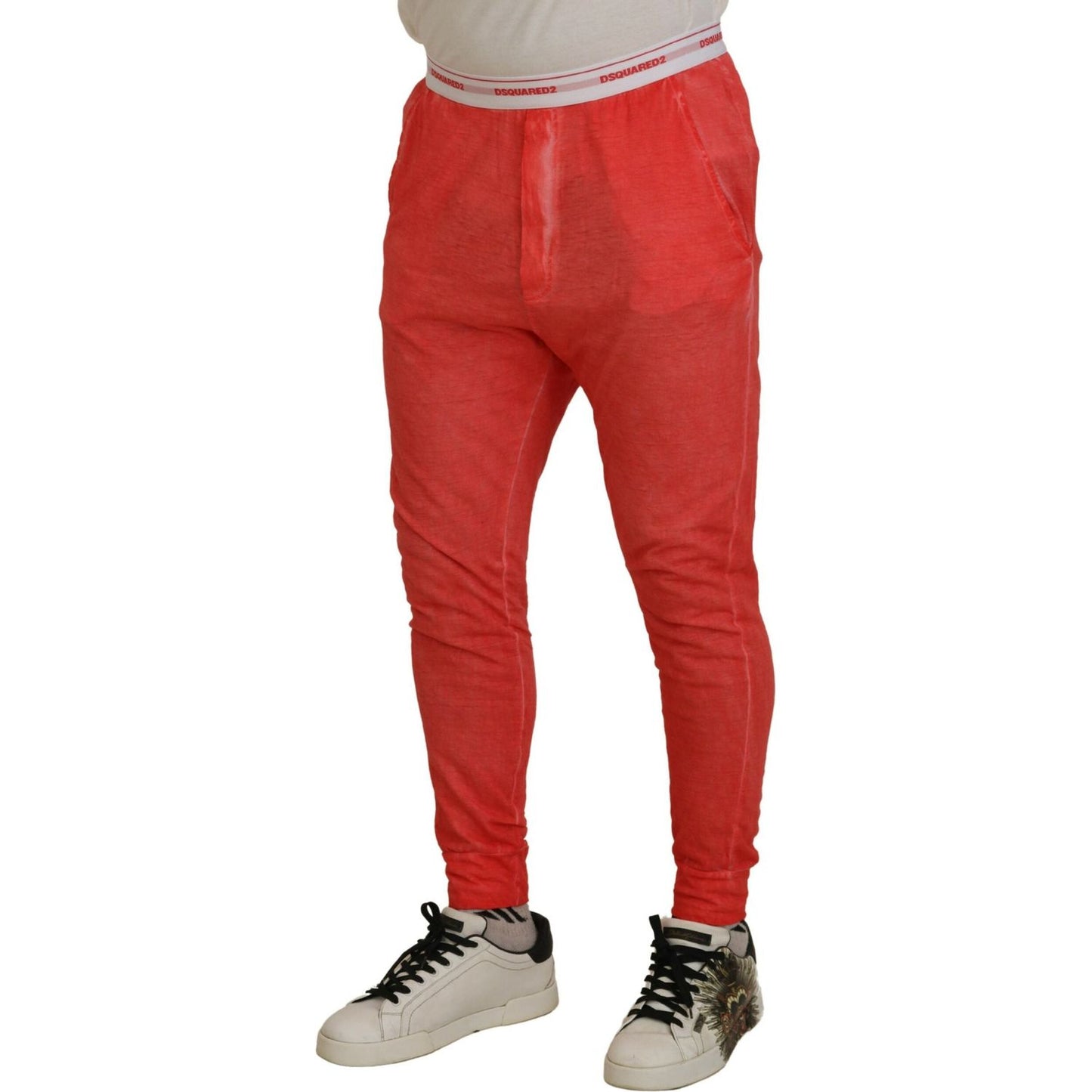 Dsquared² Orange Cotton Elastic Waist Logo Men Pants orange-cotton-elastic-waist-logo-men-pants