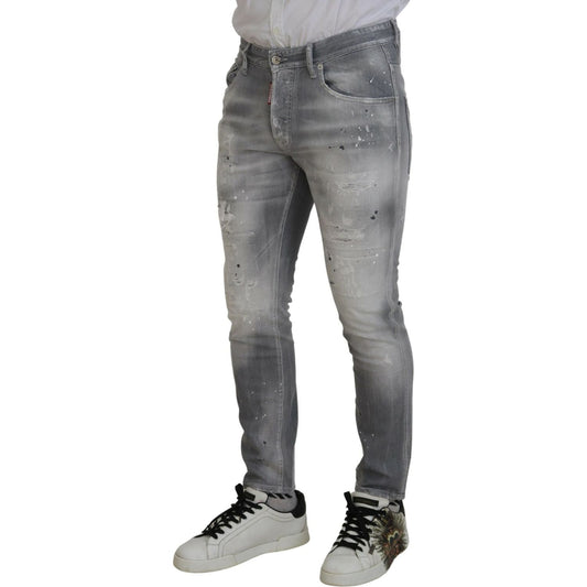 Dsquared² Gray Washed Cotton Slim Fit Casual Men Denim Jeans gray-washed-cotton-slim-fit-casual-men-denim-jeans