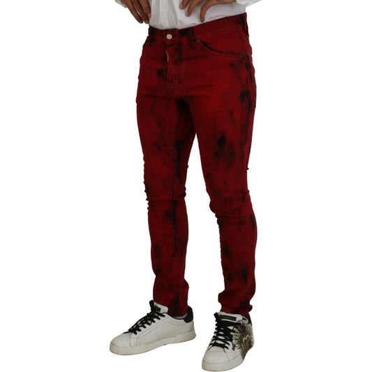 Dsquared² Red Cotton Tie Dye Skinny Casual Men Denim Jeans red-cotton-tie-dye-skinny-casual-men-denim-jeans