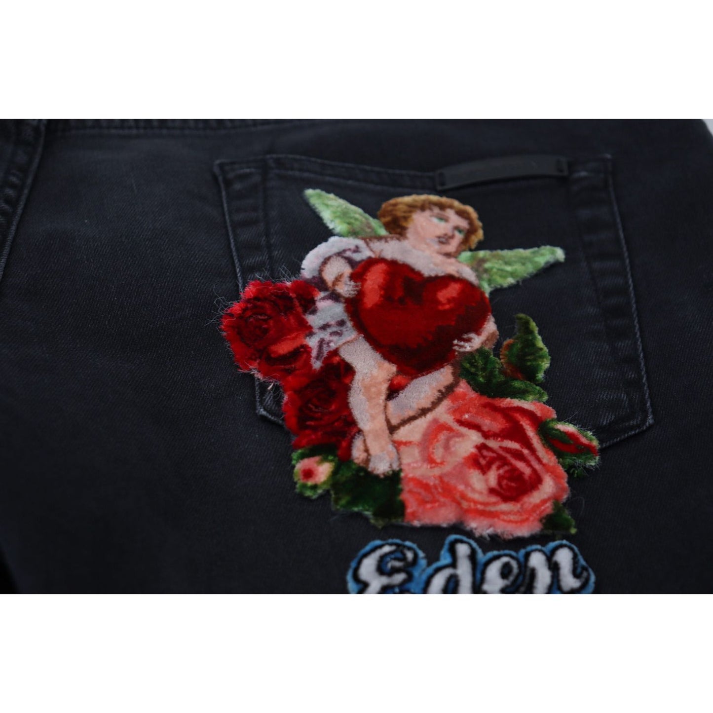 Dolce & Gabbana Chic Black Skinny Denim Jeans black-angel-embroidery-skinny-denim-jeans