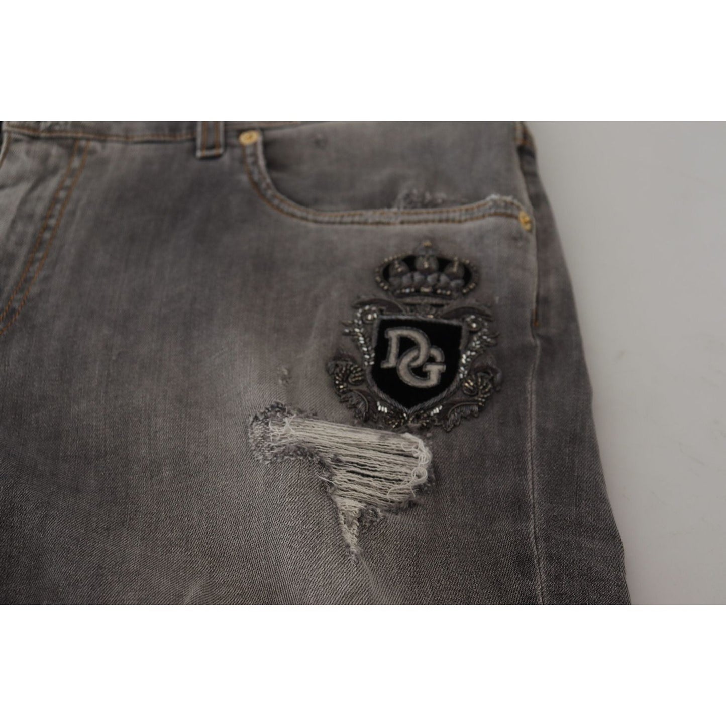 Dolce & Gabbana Elegant Gray Skinny Denim Jeans gray-embroidery-tattered-cotton-denim-jeans