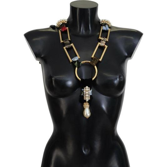 Elegant Gold Brass Pearl Statement Necklace Dolce & Gabbana