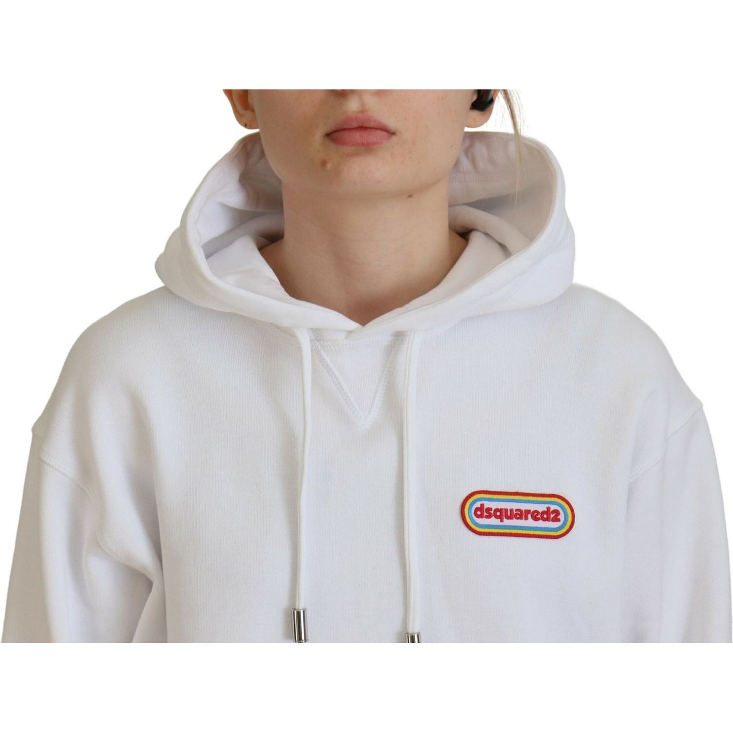 Dsquared² White Logo Patch Cotton Hoodie Sweatshirt Sweater white-logo-patch-cotton-hoodie-sweatshirt-sweater