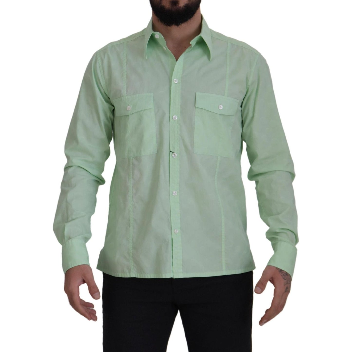 Dolce & Gabbana Mint Green Slim Fit Casual Button-Down Shirt mint-green-long-sleeves-button-down-shirt