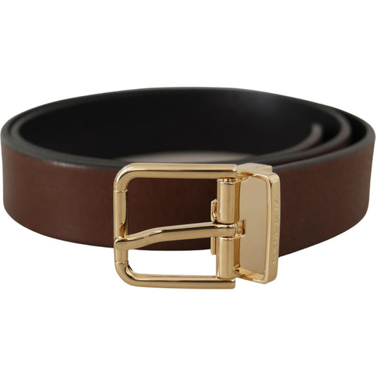 Elegant Brown Leather Belt with Metal Buckle Dolce & Gabbana