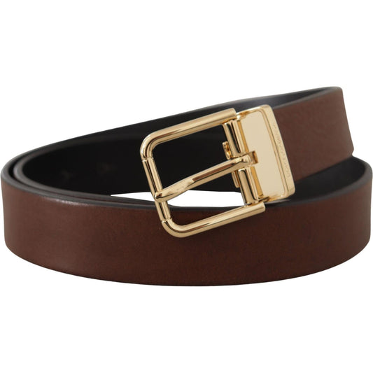 Elegant Brown Leather Belt with Metal Buckle Dolce & Gabbana