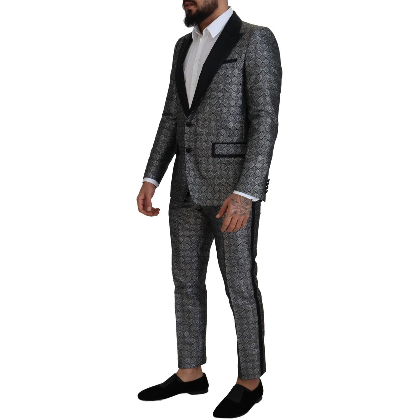 Dolce & Gabbana Elegant Silver Patterned Slim Fit Suit elegant-silver-patterned-slim-fit-suit