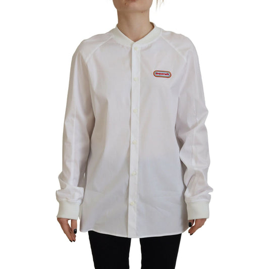 Dsquared² White Cotton Button Down Long Sleeves Crewneck Top white-cotton-button-down-long-sleeves-crewneck-top