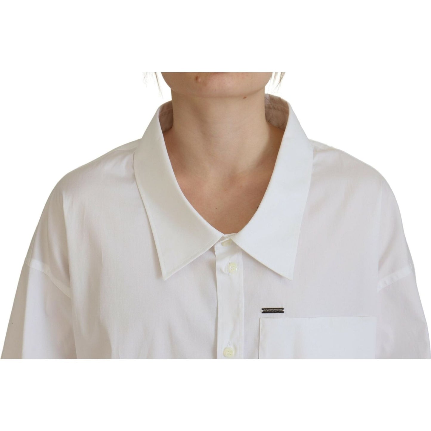 Dsquared² White Cotton Button Down Collared Dress Shirt Top white-cotton-button-down-collared-dress-shirt-top