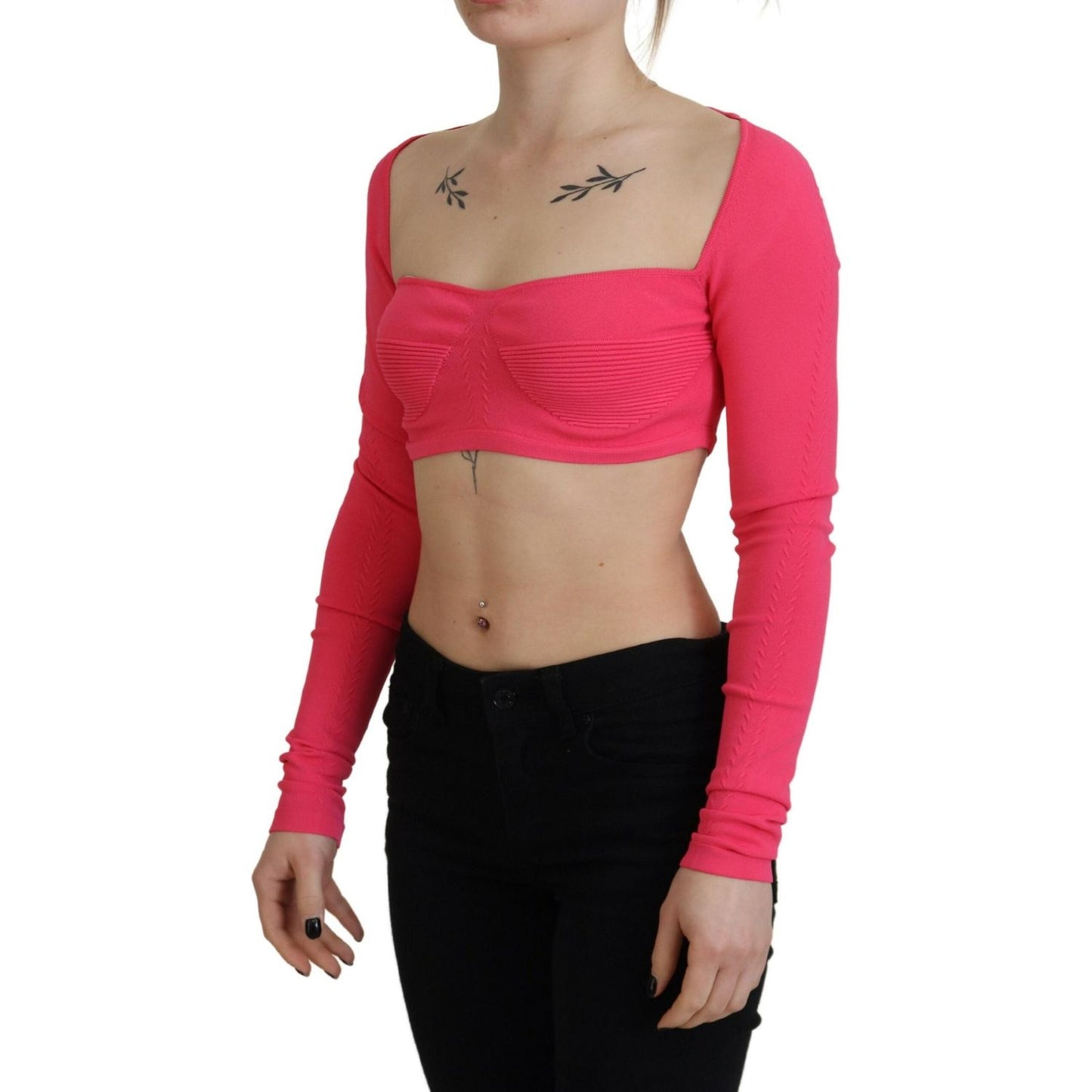 Dsquared² Pink Viscose Knit Square Neck Long Sleeves Top pink-viscose-knit-square-neck-long-sleeves-top